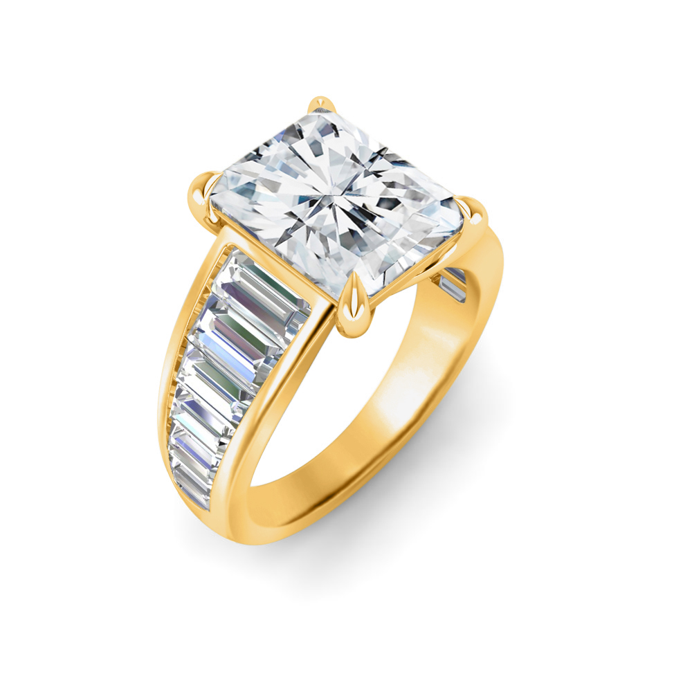 3 Ct Radiant Lab Diamond Statement Engagement Ring with Wide Baguette Band
