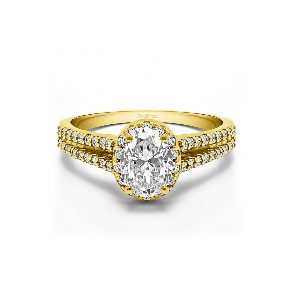 3 Ct Oval Lab Diamond Halo Engagement Ring with Split Shank