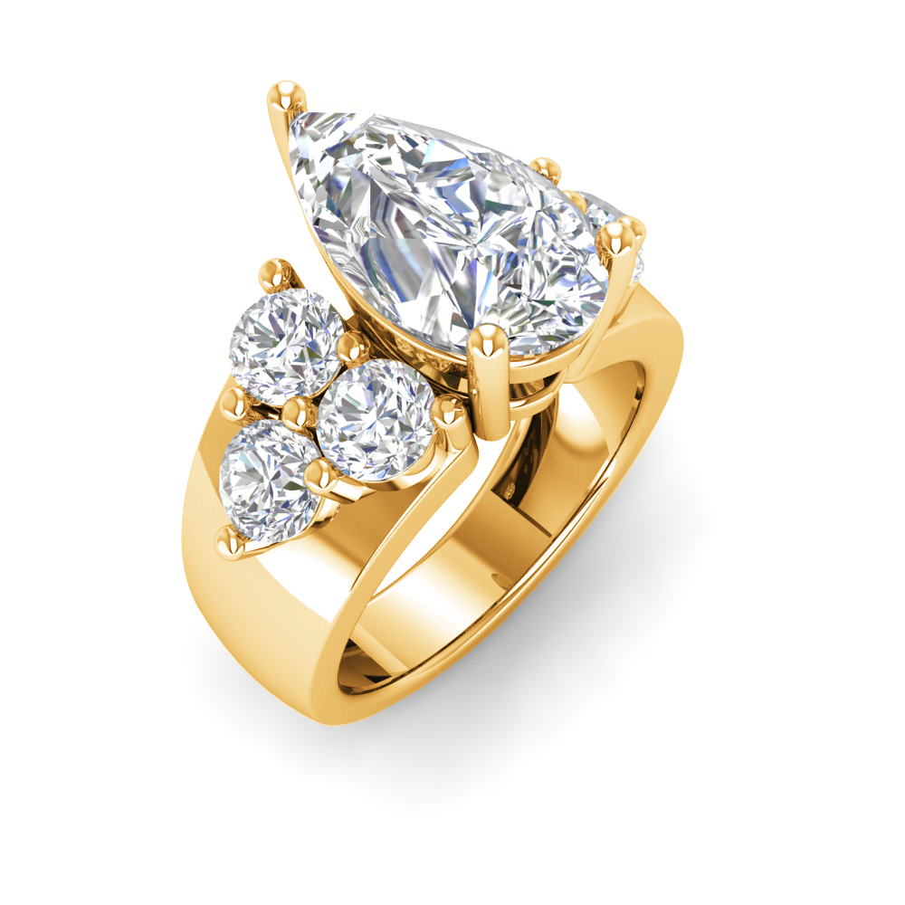 4 Ct Pear Lab Diamond Statement Engagement Ring with Cluster Diamonds