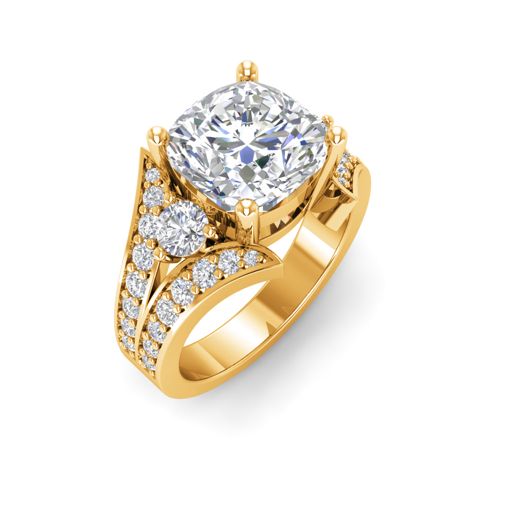 3 Ct Cushion Colorless Lab Diamond Split Shank Statement Engagement Ring