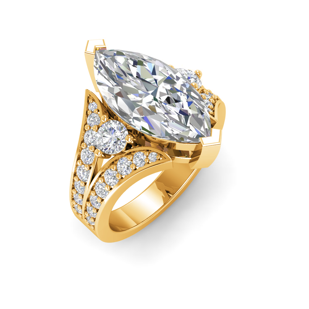 3 Ct Marquise Colorless Lab Diamond Split Shank Statement Engagement Ring