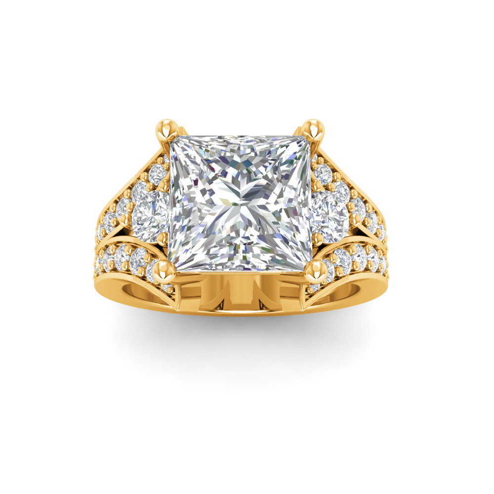 3 Ct Princess Colorless Lab Diamond Split Shank Statement Engagement Ring