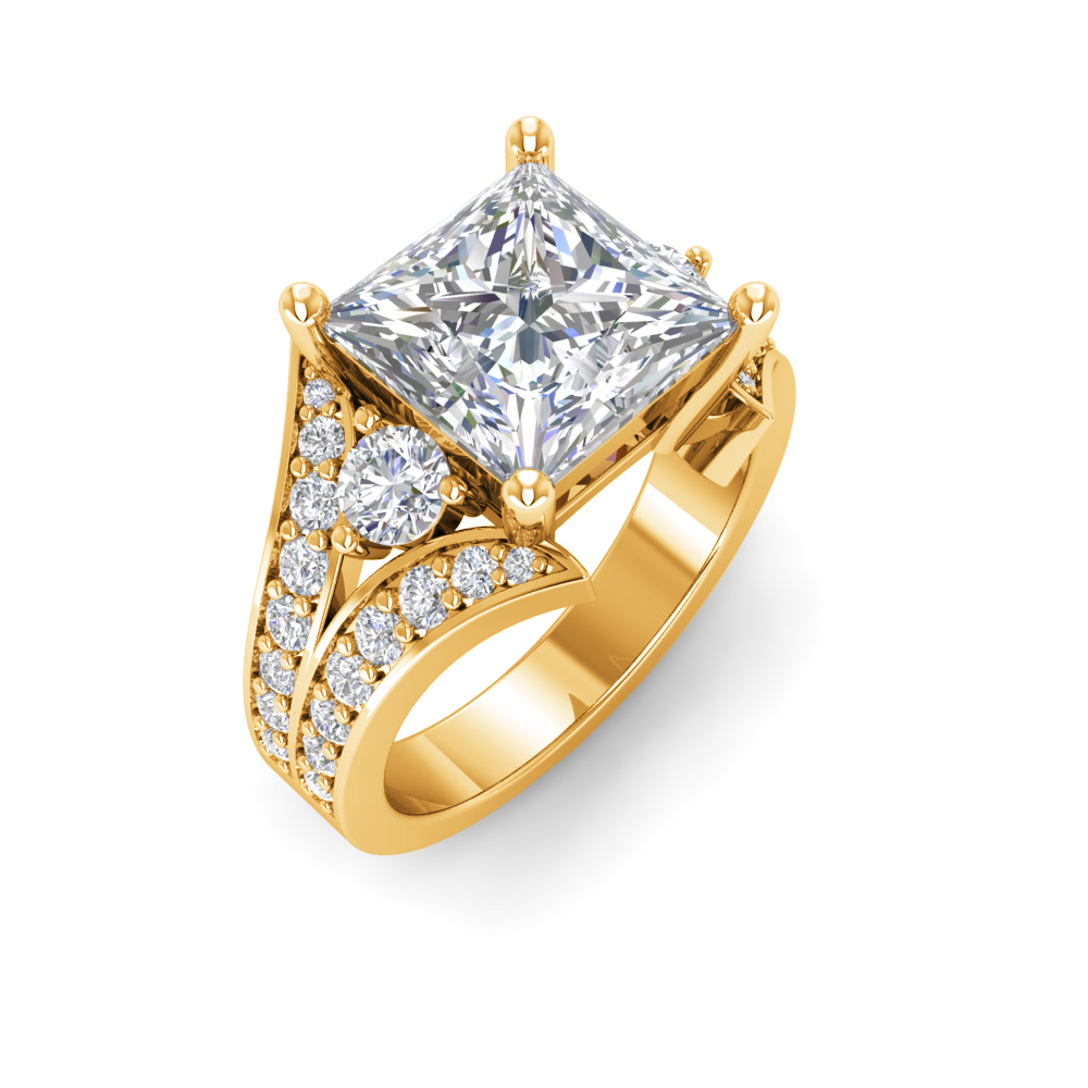 3 Ct Princess Colorless Lab Diamond Split Shank Statement Engagement Ring