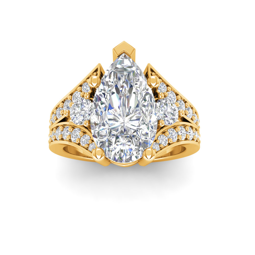 3 Ct Pear Colorless Lab Diamond Split Shank Statement Engagement Ring