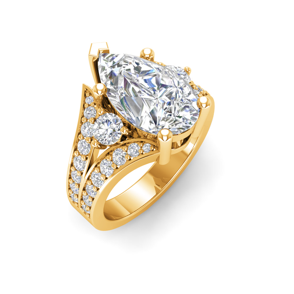3 Ct Pear Colorless Lab Diamond Split Shank Statement Engagement Ring