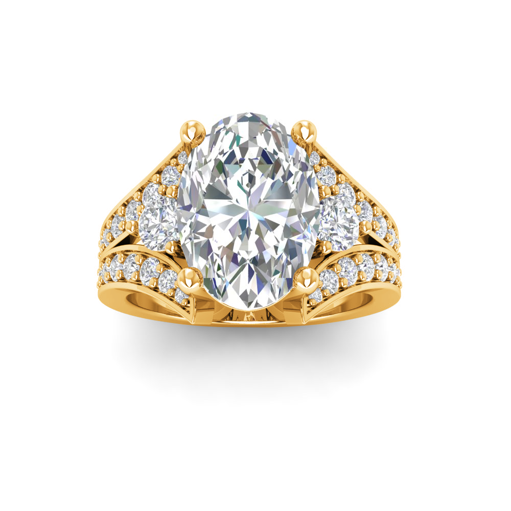 3 Ct Oval Colorless Lab Diamond Split Shank Statement Engagement Ring