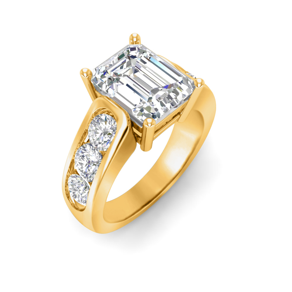3 Ct Emerald Colorless Lab Diamond Wide Channel Engagement Ring