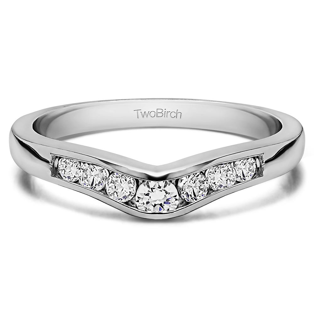 TwoBirch Sterling Silver Contour Wedding Band With 0.35 Ct Cubic Zirconia – Alternating Baguette & Round Stones