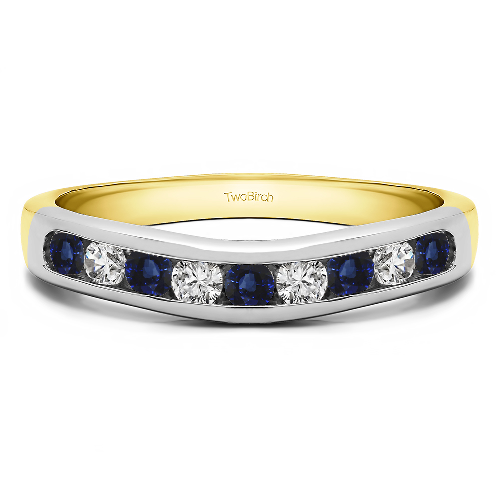 TwoBirch Curved Rings - 0.5 Ct. Sapphire and Diamond Nine Stone 